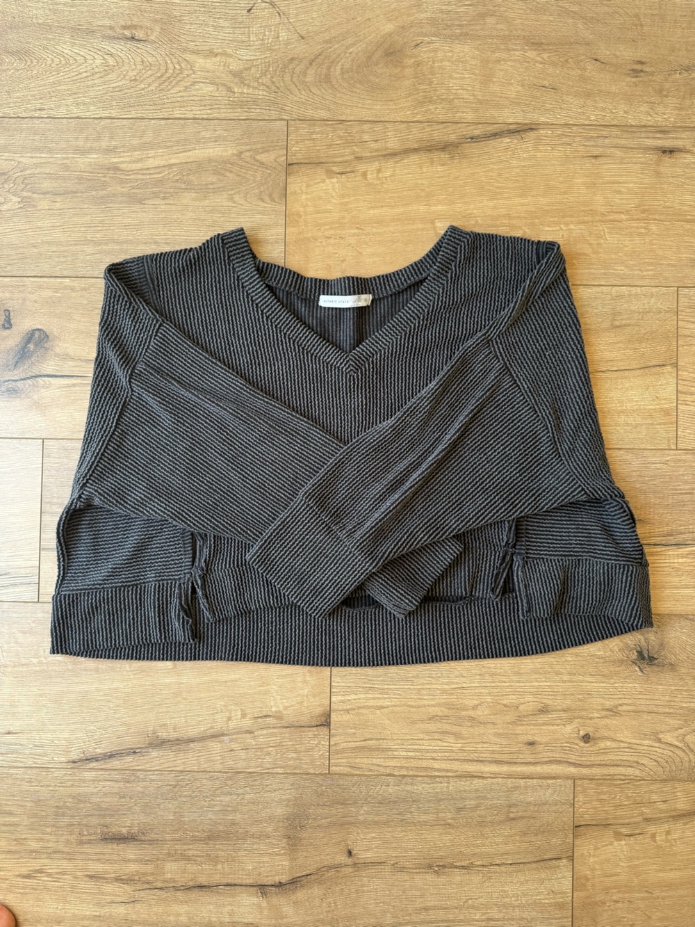 Altar'd State Charcoal Ribbed V-Neck Sweater